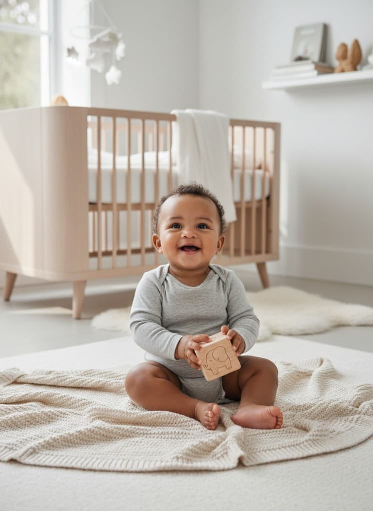 Smiling baby in a nursery