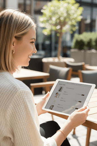 Woman viewing her Giiftii wishlist on a tablet
