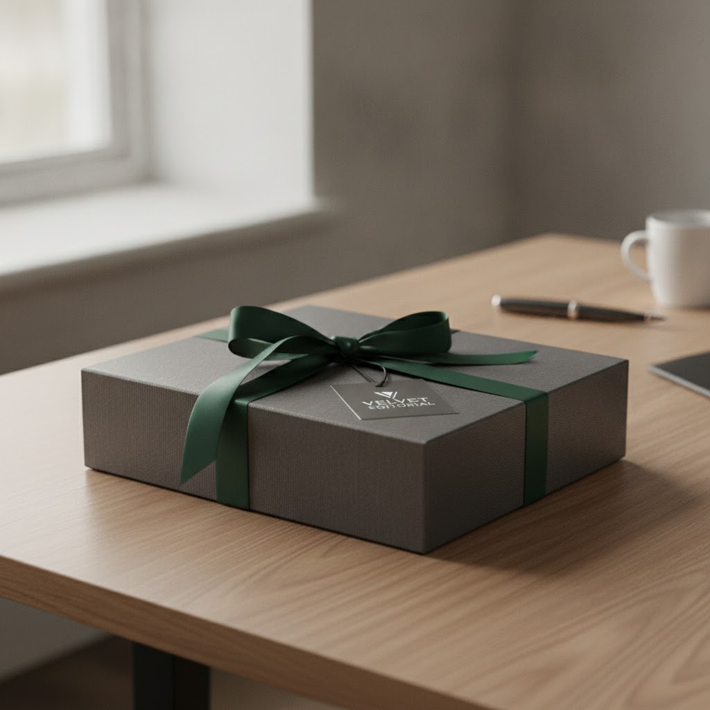 Premium corporate gift box with silk ribbon